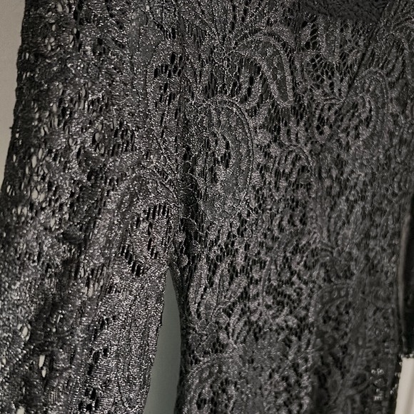 New Candie's Juniors' Black and Silver Foil Lace Special Occasion Column Dress - Picture 7 of 13